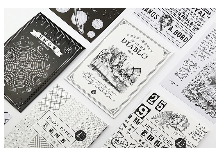 Black and White Series Creative Newspaper Handbook Decoration Stickers Scrapbooking Stationery Planner Accessories