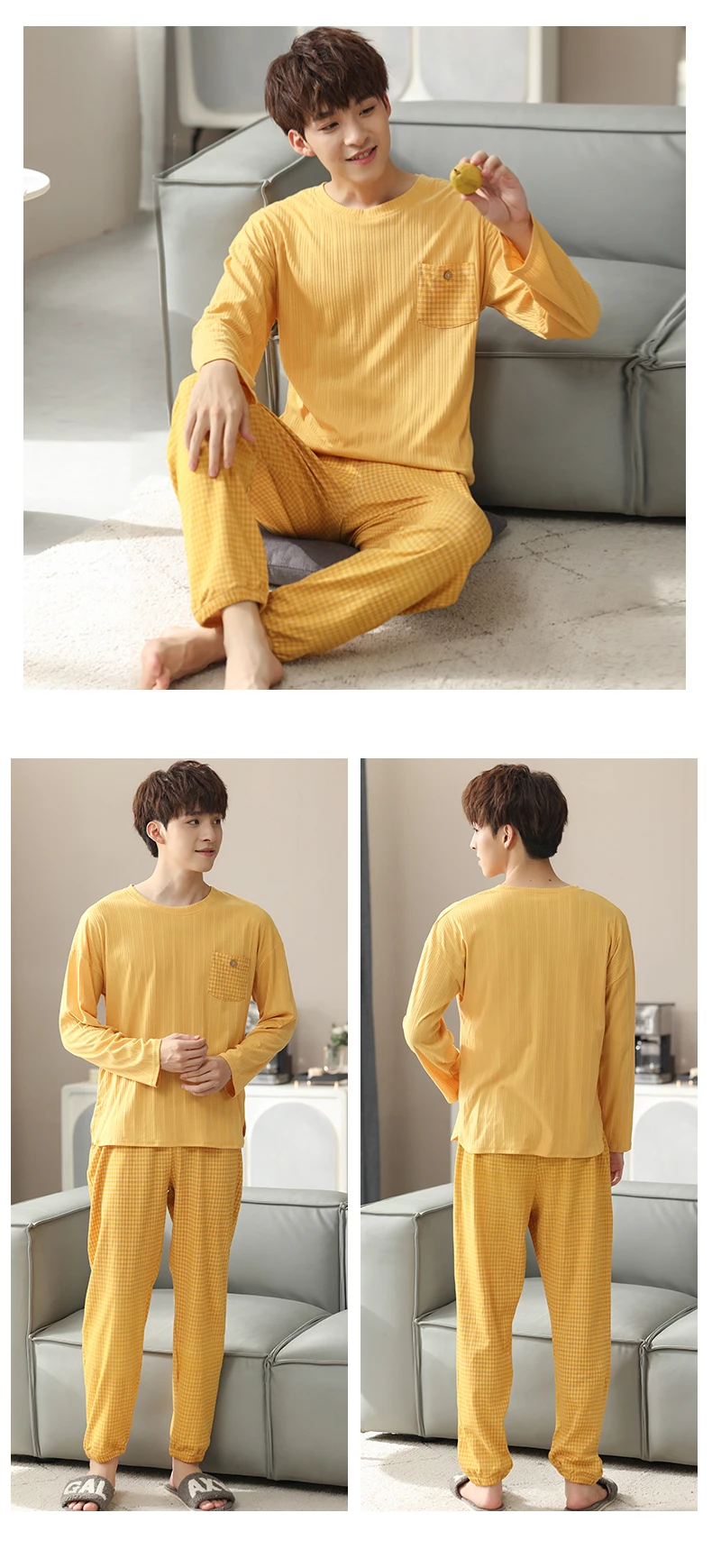 Autumn Men Pyjama Set Full Cotton Pajama Suit Long Sleeve Plaid Pijamas Hombre Sleepwear Winter Night Sleepwear Male Home Wear cotton pajama pants