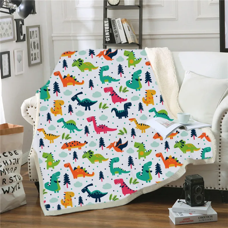 

Dinosaur print children blanket double warmth throw blankets napping blanket sofa blanket winter bedding