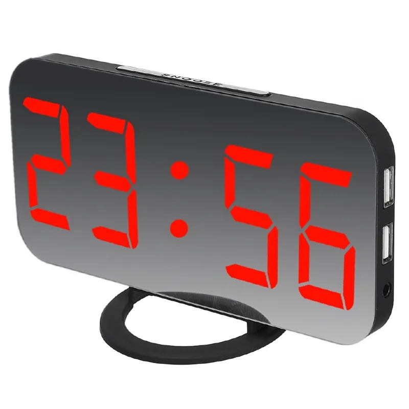 Зеркало светодиодный процессор цифровой будильник часы с режимом включения по таймеру Ночная светодиодный табельные часы с двойным USB Порты и разъёмы для зарядки для Спальня офиса путешествия - Цвет: Красный
