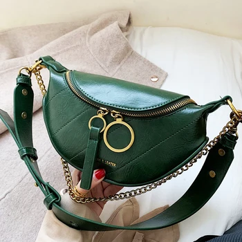 

2020 New Female Banana Waist bag Fashion Chain Chest Bag Simple Hand Lading Shoulder Oblique Satchel Women black saddle Belt Bag