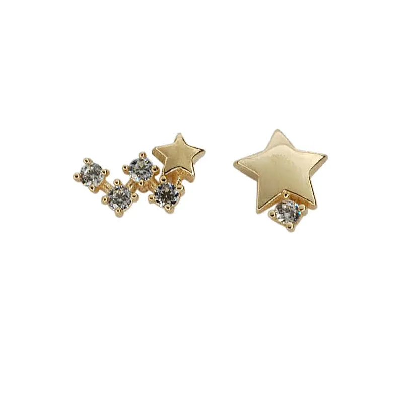 925 Sterling Silver Japanese Asymmetric Star Stud Earrings Women Modern Simple Student Party 14k Gold Plating Jewelry Gift - Image 6