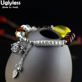 

Uglyless Elastic Rope Blood Amber Beeswax Infinity Bracelets for Women Real 925 Silver Charms Bracelets Amber Fine Jewelry BR286