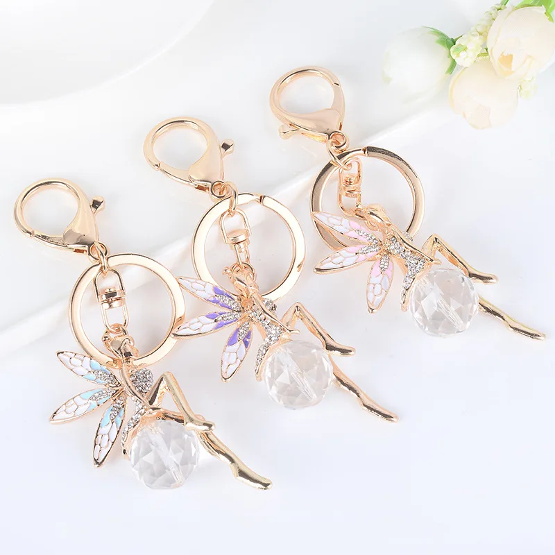 Fairy Angel Gem Crystal Rhinestone Keyring Charm Purse Bag Key Ring Chain  XMAS 