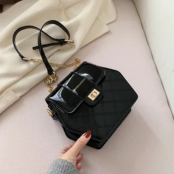 

Women Handbag 2020 New Famous Brand Designer Fashion Patent Leather Chain Crossbody Messenger Bag Small hexagon Shoulder Bag