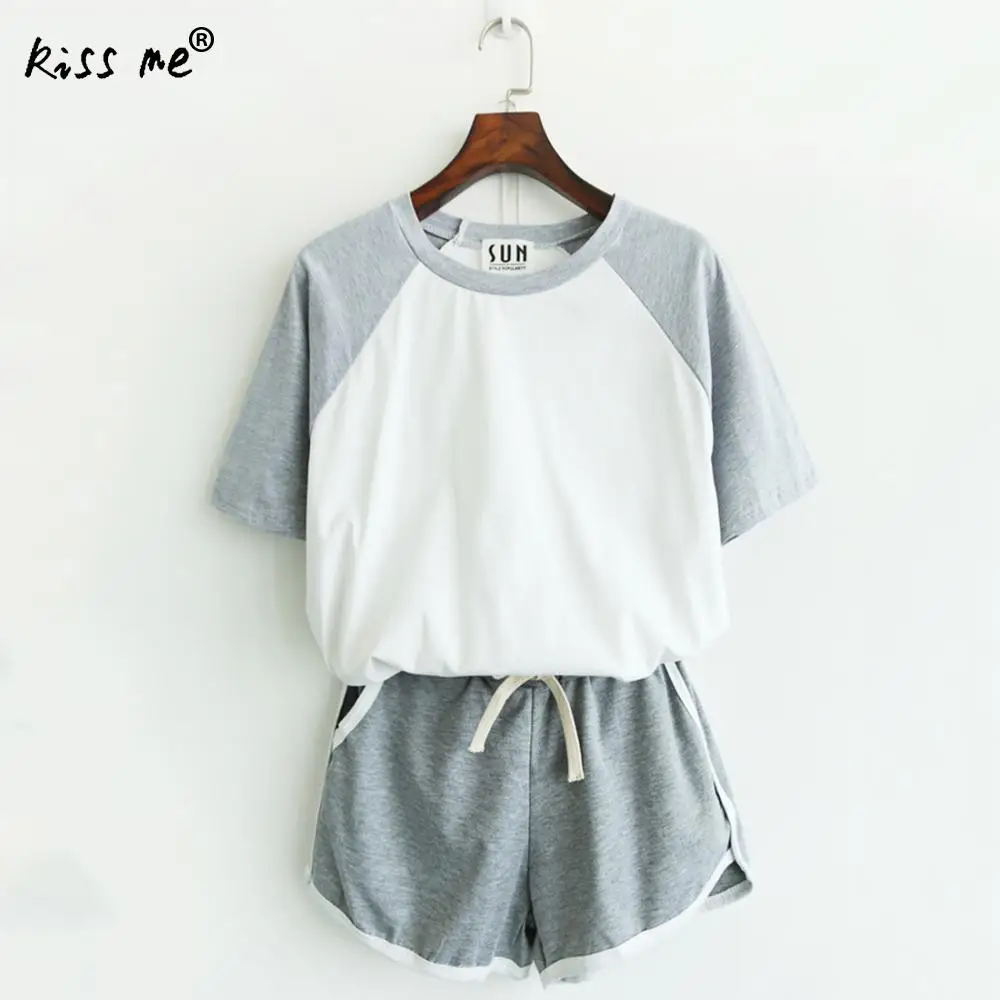 light grey Однотонная контрастная цветная женская спортивная одежда, набор для бега, футболка с коротким рукавом, для бега, фитнеса, тренировок, упражнений, спортивный костюм - Color: light grey