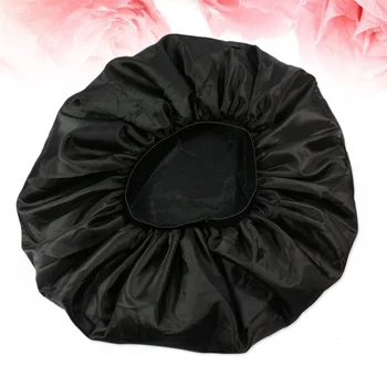

Extra Large Double Elastic Nightcap Silk and Satin Sleeping Cap Nightcap Hair Organizing Hat (Black)