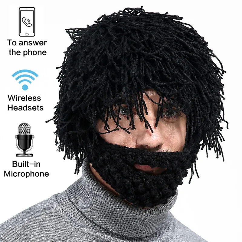 Уникальный стильный дизайн Bluetooth шапка с наушниками парик борода вязать бини зимняя теплая Рождество год подарок музыка шляпа