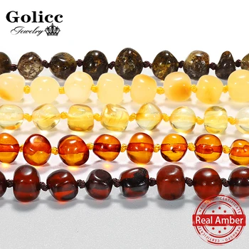 

Golicc Classic Natural Amber Necklace Certificate Authenticity Genuine Baltic Amber Stone Childre Necklace baby Gift 14 Color