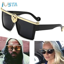 IVSTA мужские солнцезащитные очки в стиле стимпанк золотая цепочка на голову 3D Лев Роскошные панковские очки негабаритные очки женские Готический большой праздничный ретро