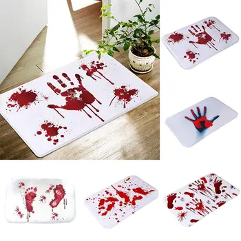 

Halloween Horror Bloody Footprint Floor Mats for Living Rooms Non-slip Flannel Bath Mat Pad Rugs Door Mat Shower Carpet Doormats