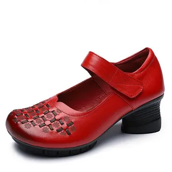 

ZXRYXGS Hand-knit Cowhide Mom Shoes Elegant Comfort Fashion Shoes Women Leather Shoes Non-slip Soft Bottom Women High Heel Shoes
