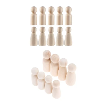 

10 Pieces 65 mm Unfinished Wooden Peg Dolls Wooden & 16 Pcs People Shapes, Male&Female Decorative Wooden Doll People
