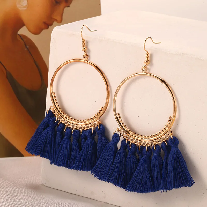 

HOCOLE 2019 Trendy Tassel Drop Earrings For Women Bohemian Gold Round Fringe Dangle Earring Statement Fashion Jewelry Party Gift