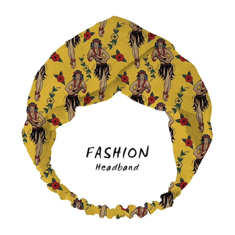 

2020 Women Hair Accessories Jerrys Traditional Aloha Hula Girls Pattern In Yellow Hair Bands Bandanas Headband Cross Scrunchies