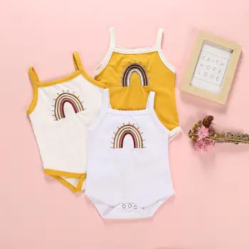 

Sweet Summer Baby Girl Clothes Sets Sleeveless Sling Rainbow Embroidery Bodysuits Sunsuit Baby