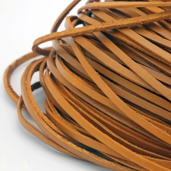 

Aaazee 2 Yards 3mmx2mm Tan Orange Coated Cow Hide Real Leather Strip, 3mm Wide Genuine Leather Cord GF6M209-3