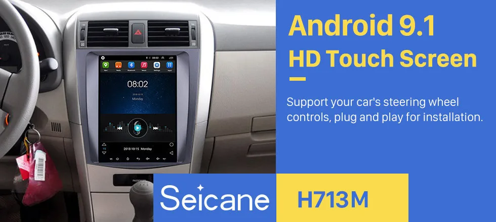 Seicane 9,7 дюймов Android 9,1 мультимедиа авторадио gps навигационная система для 2006-2012 Toyota Corolla 1080P зеркальная связь Wifi SWC