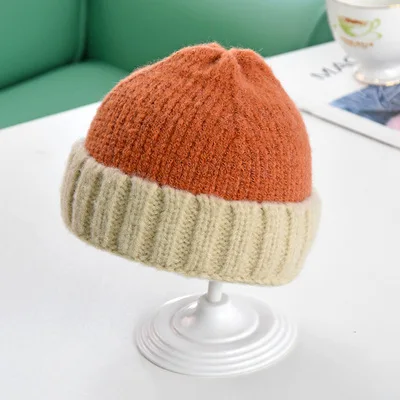 Новая детская шляпа из шерсти, осенне-зимняя Корейская шапка для мальчиков и девочек, двухцветная шапка с рисунком дыни, детская теплая вязаная шапка - Цвет: Оранжевый