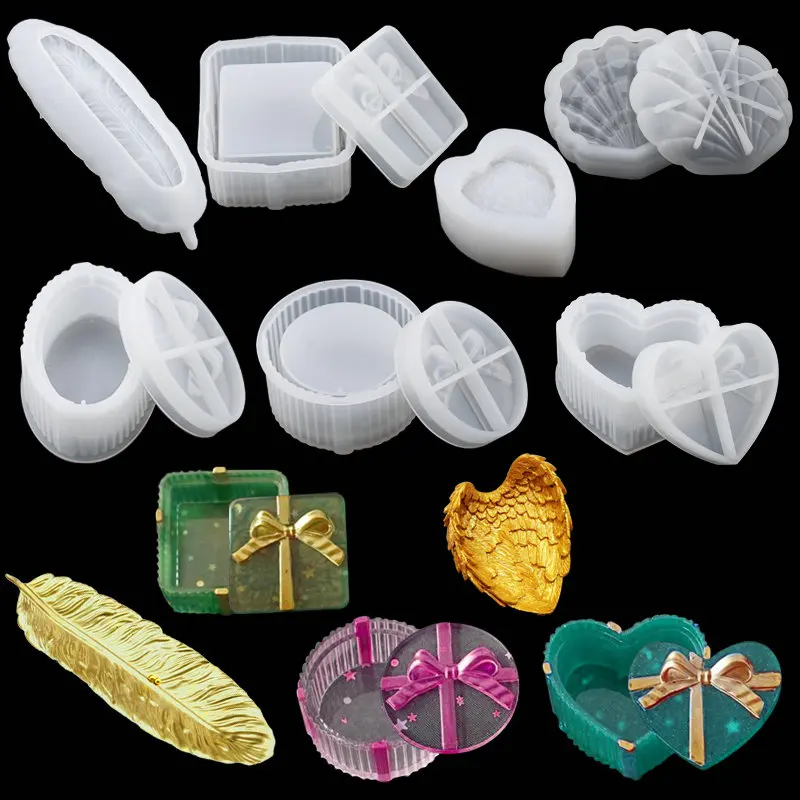 

Epoxy Resin Feather Box Molds Silicone Jewelry Box Molds with Heart Shape Storage Box Resin Art Supplies Jewelry making DIY