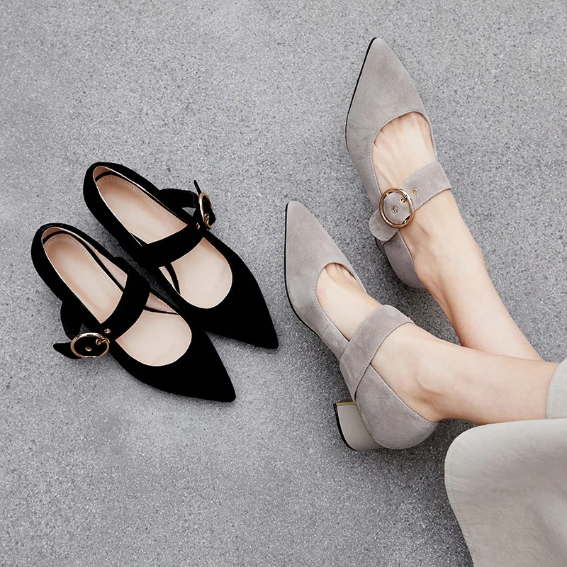 

2019 Spring New Style Women's Chunky-Heel Shoes WOMEN'S Shoes Korean-style Versatile Leather Shoes Fashion High Heels Shoe Fashi