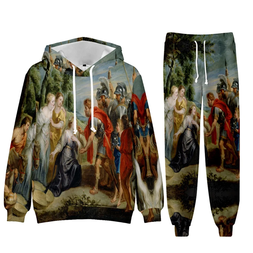 Brand Men Tracksuit 2 Piece Hoodie Pants Starry Sky Oil Painting Mens Sweat Suit Set 3D Print Plus Size Jogger Sets Men Clothing