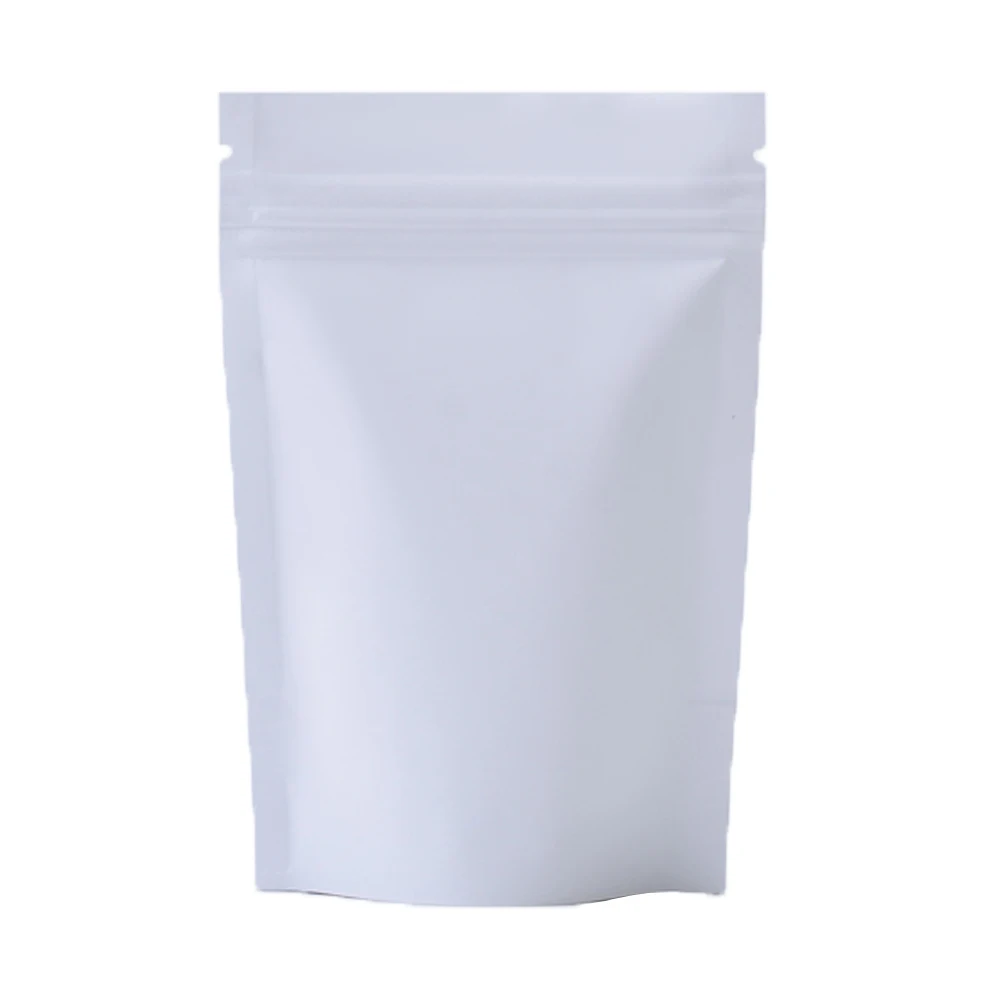 Mylar Stand Bags 100Pcs Matte White Aluminum Mylar Foil Zip Lock Stand Up Bag Self Seal Tear Notch Reusable Doypack Food Snack Chocolate Pouches