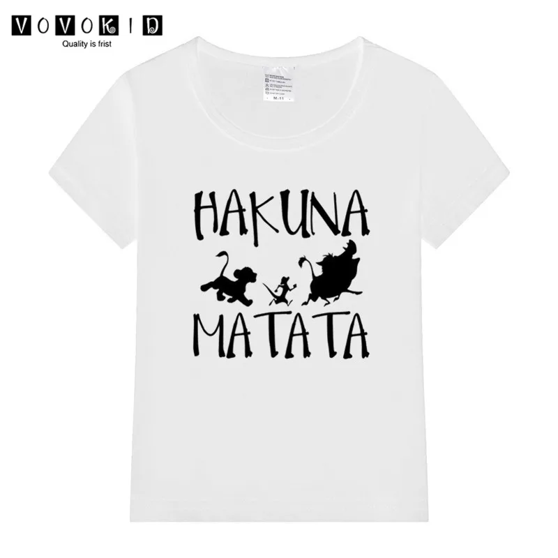 Забавная футболка с героями мультфильмов для маленьких девочек и мальчиков, хакуна матата Детская летняя футболка с изображением короля льва, рубашка на День Благодарения - Цвет: T120B-white