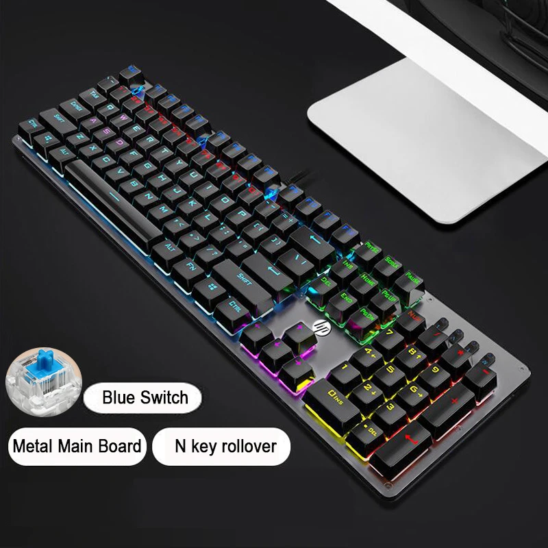Hp клавиатура с подсветкой 104 клавиш цветная клавиатура с подсветкой GK100 N клавишная наклонная Клавиатура коричневый переключатель для геймерского компьютера - Цвет: Blue GK100