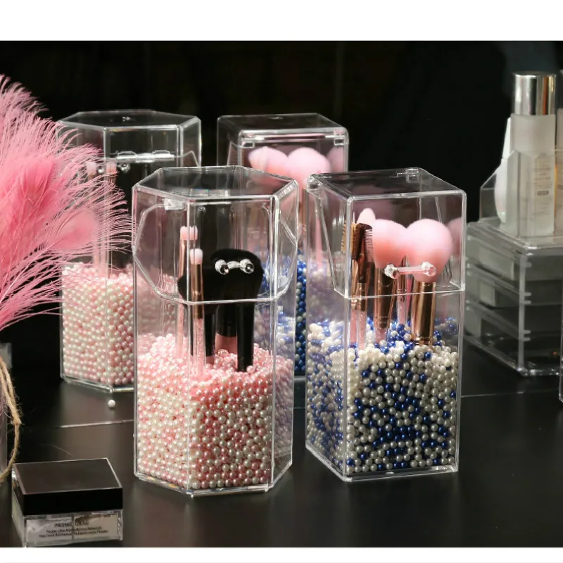 

Multi-style Acrylic Makeup Organizer Cosmetic Holder Makeup Tools Storage Pearls Box Brush Accessory Organizer Box with Cover