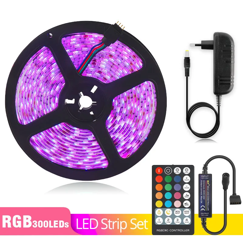 RGB 300LEDs DC12V 5050 LED Strip RGB RGBW RGBWW CCT 5M with RF LED Controller Remote And Power supply LED Strip Light Kit 150 Leds 300 Leds - Испускаемый цвет: RGB 300LEDs
