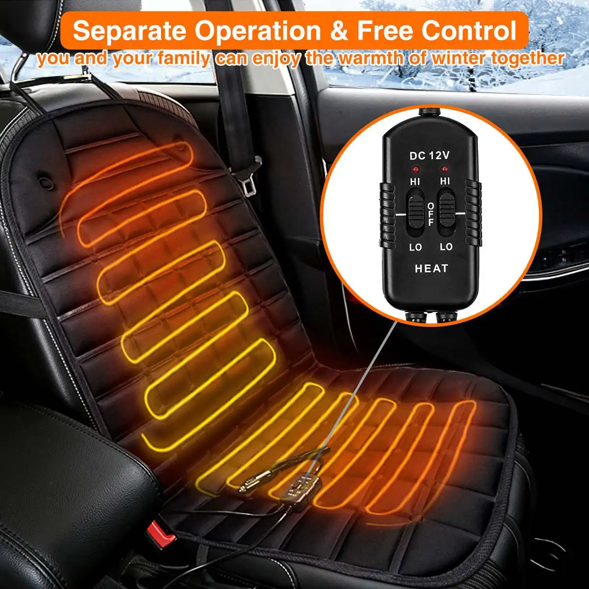 1 paire 12V universel voiture siège chauffant coussin chauffant housses de siège 30W-38W 45-65 degrés réglable Auto chauffage coussin chauffant ► Photo 3/6
