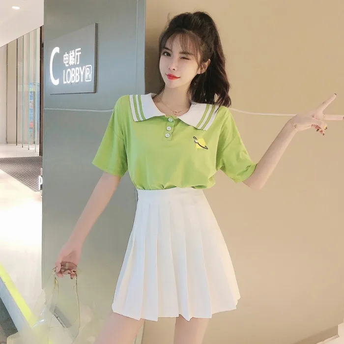 top - skirt Сетчатый красный женский костюм Новая летняя модная Корейская футболка с коротким рукавом+ клетчатая плиссированная юбка с высокой талией из двух частей - Цвет: top - skirt