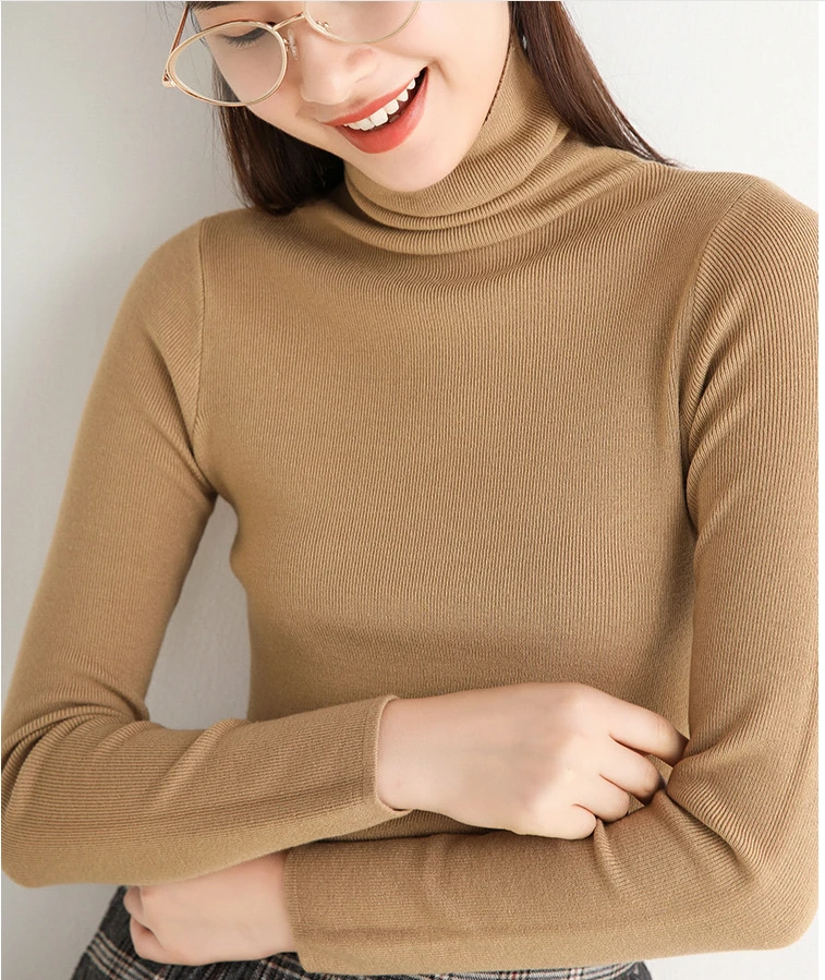 

Autumn Winter New Temperament Turtleneck Sweater Slim Stretch Long-Sleeved Pullover Women Sweater B127