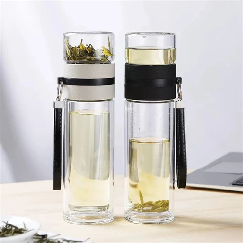 Hot XD-350Ml Travel Drinkware Portable Double Wall Glass Tea Bottle Tea Infuser Glass Tumbler Stainless Steel Filters The Tea Fi