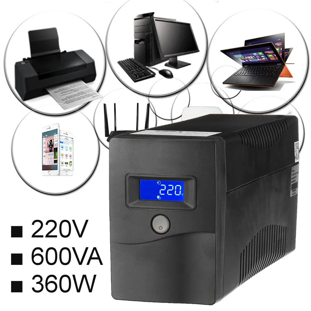 

600VA 220V 360W 4 Outlet UPS Uninterruptible Battery Backup UPS Power Supply Security Standby Power Multipurpose Power Supplys