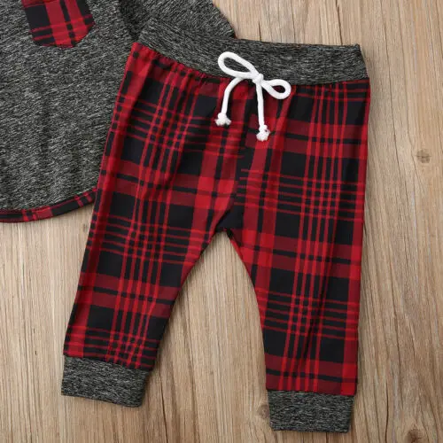 Г., весенне-осенний комплект одежды из 2 предметов для малышей, для маленьких мальчиков и девочек, с длинными рукавами, в стиле пэчворк, с капюшоном+ штаны в клетку рождественские наряды От 3 месяцев до 3 лет