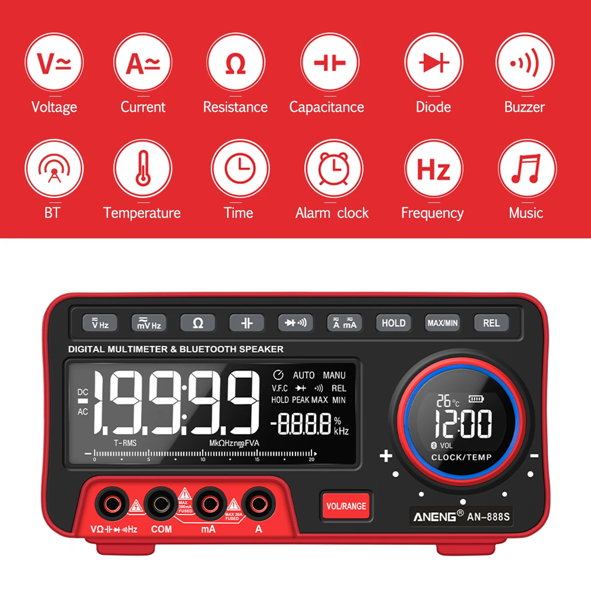 ANENG AN888S BT аудио мультиметр Будильник цифровой дисплей Напряжение измеритель тока 19999 отсчетов Автоматический диапазон Универсальный измеритель