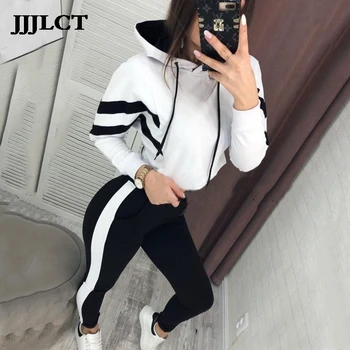 

Autumn New Fashion Classic Striped Women's Hooded Open-air Sweater Set and The United States 2019 Two-piece Pullover Full