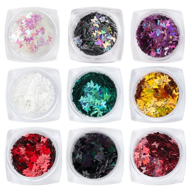1 Box Butterfly Nail Glitter New Micro Laser Sparkle Sequins Slice Nail Thin Paillette Nail Art Decorations Tips Manicure