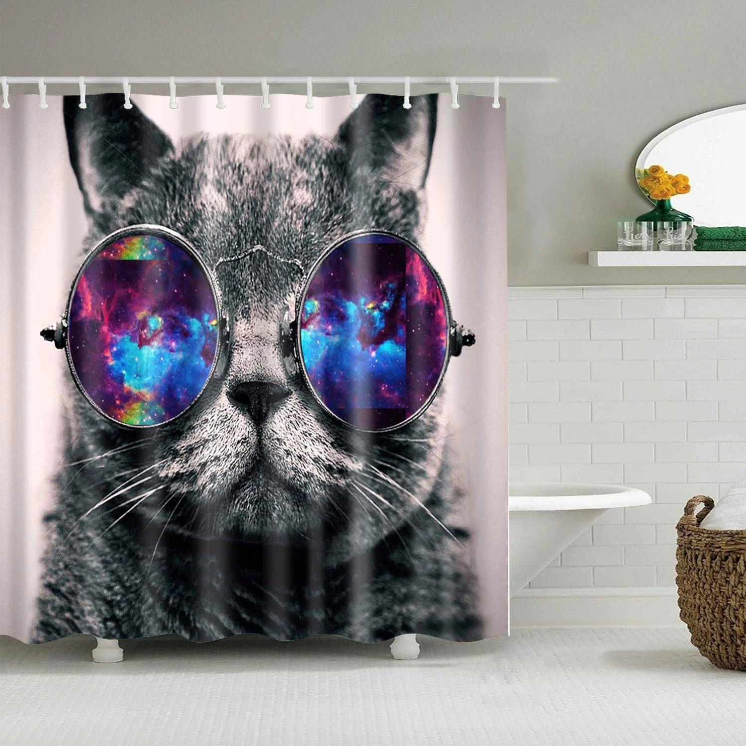 Home Decoration Shower Curtain Space Cat Galaxy Cat Space