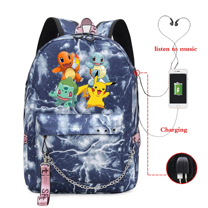 Girls Backpacks 5 Рубашка с принтом Покемон рюкзак Mochilas Harajuku USB школьные сумки для девочек Для женщин Колледж студентов ноутбук рюкзак дорожный рюкзак - Цвет: Girls Backpacks 5
