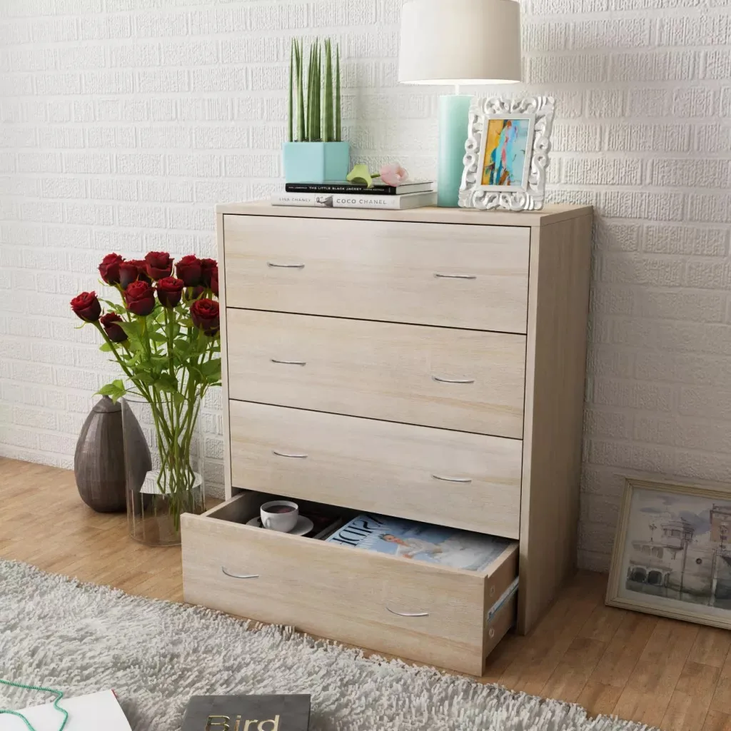 

vidaXL Living Room Bathroom Furniture Sideboard with 4 Drawers 60 x 30.5 x 71cm Oak Colour mueble de salon Chest Of Drawers