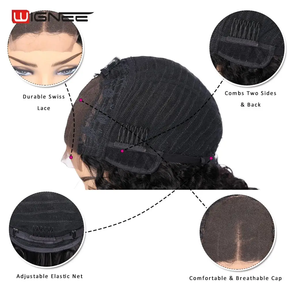 Wignee 4*4 Lace Closure Brazilian Human Hair Wig For Black Women 150% High Density Glueless Afro Kinky Curly Lace Remy Human Wig