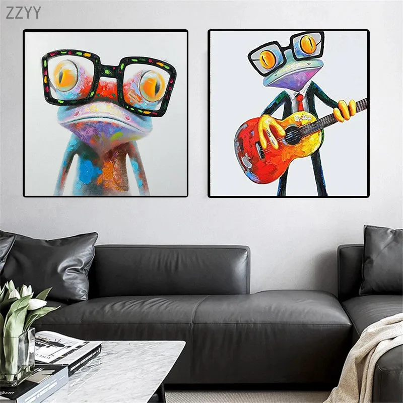 

Modern Funny Animals Frog Play the Guitar Canvas Paintings Wall Art Posters Picture for Living Room Home Decoration Cuadros