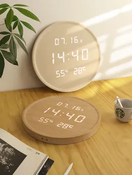 Reloj de Pared Digital Led moderno minimalista, silencioso, de madera, para dormitorio, decoración del hogar, BD50WC
