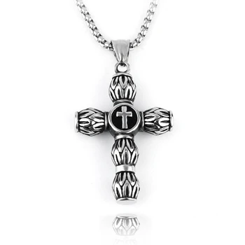 

5pcs European and American Fashion Retro Cylindrical Cross pendant Necklace Men's Domineering Pendant Necklace