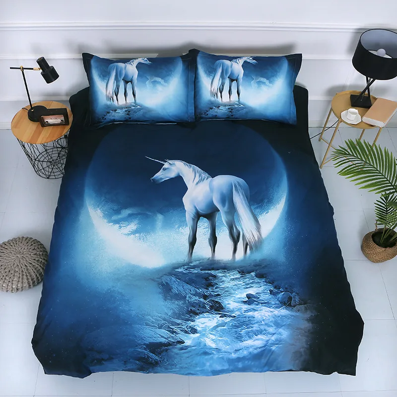 

3D starry moon unicorn Bedding Set High Quality Duvet Cover Pillowcases Cover Set Home Textiles Bedclothes 3/4pcs