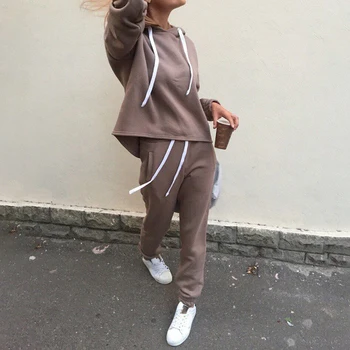 

2 piece sets New fashion Casual suits autumn hooded pullover fleece & loose pants two-piece set women solid hoodies + trousers