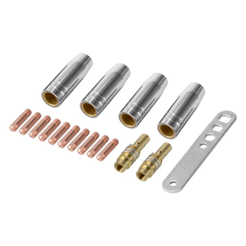 

17Pcs/Set 15Ak Mig/Mag Welding Nozzle Contact Tips 0.8X25Mm M6 Gas Connector Holder Set